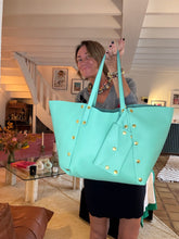 Upload image to gallery, SAC CABAS GEORGES CUIR LISSE DIABOLO MENTHE
