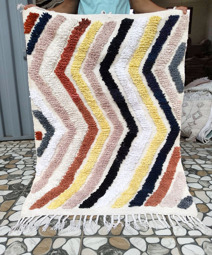 Tapis Boucherouite Neuf tissé sur un Kilim Neuf Carnaval 4