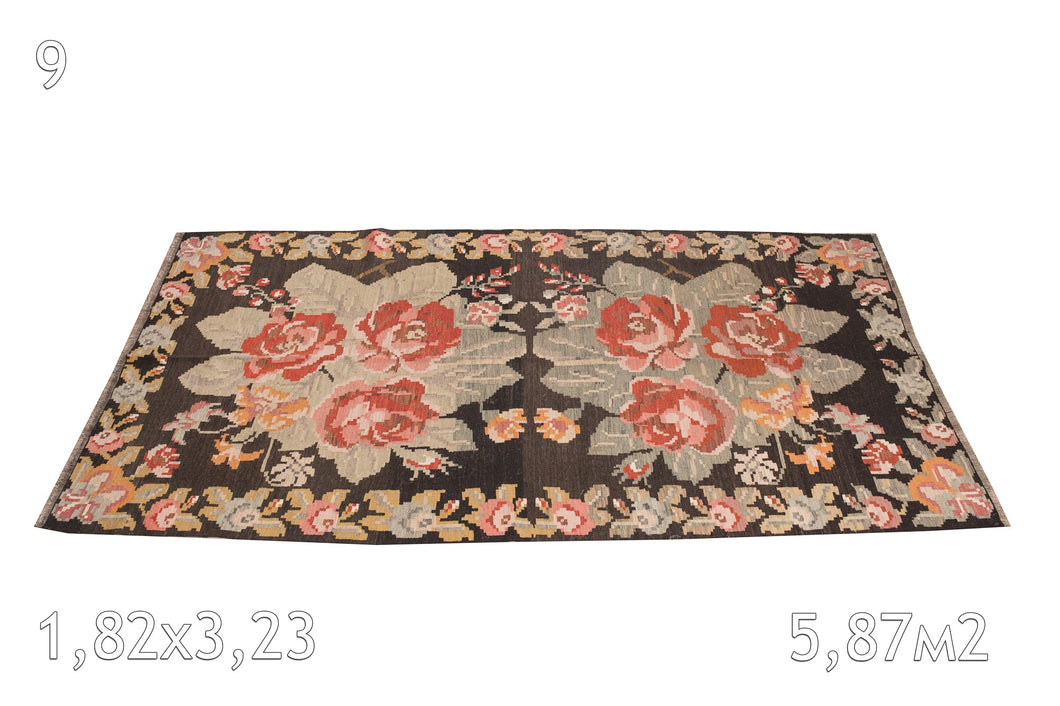 Tapis kilim De Moldavie Laine Vintage Motif Floral