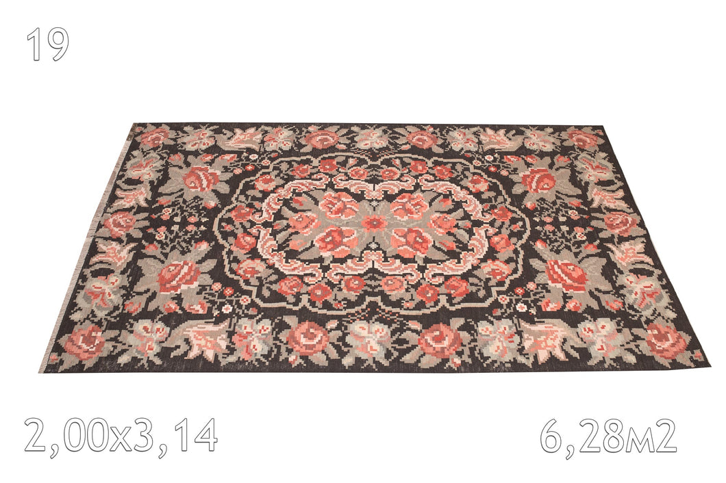 Tapis kilim Bessarabie Tissé en Laine Vintage Motif Floral