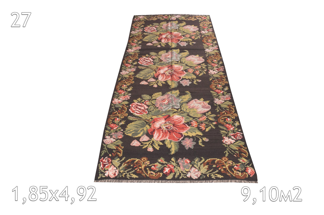 Kilim De Moldavie Laine Ancien Fleurs