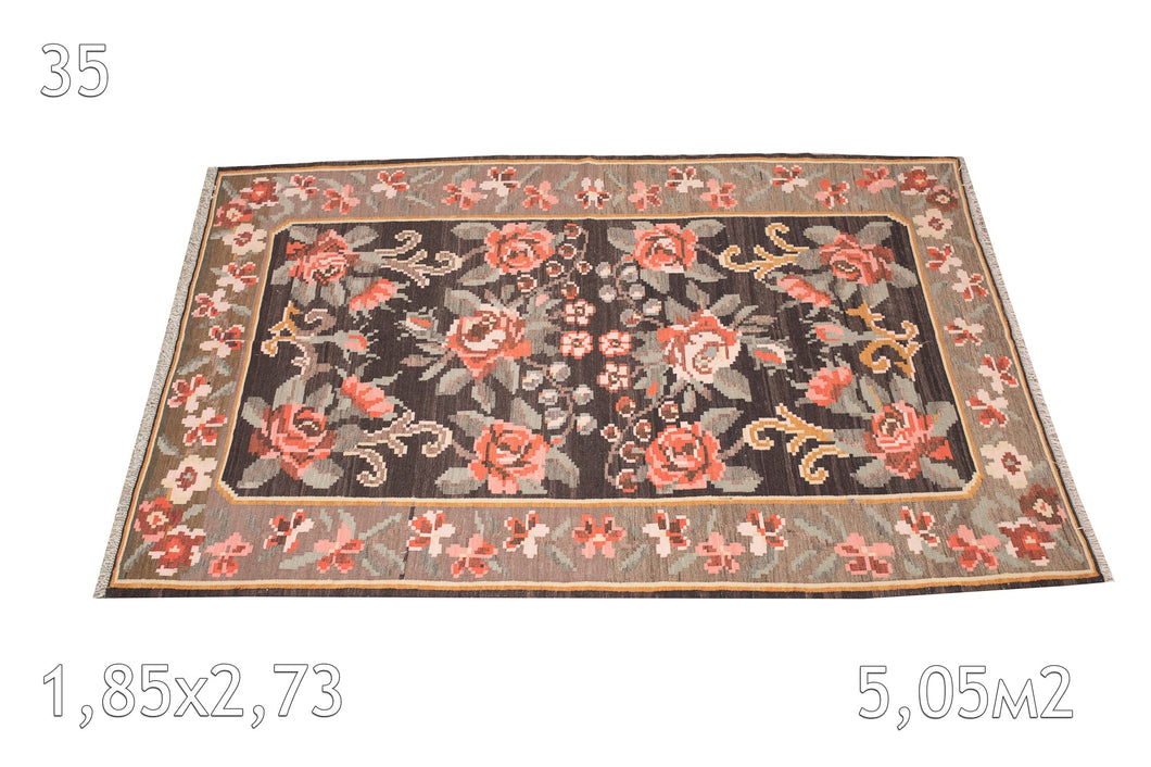 Tapis kilim Moldave Laine Ancien Motif Floral