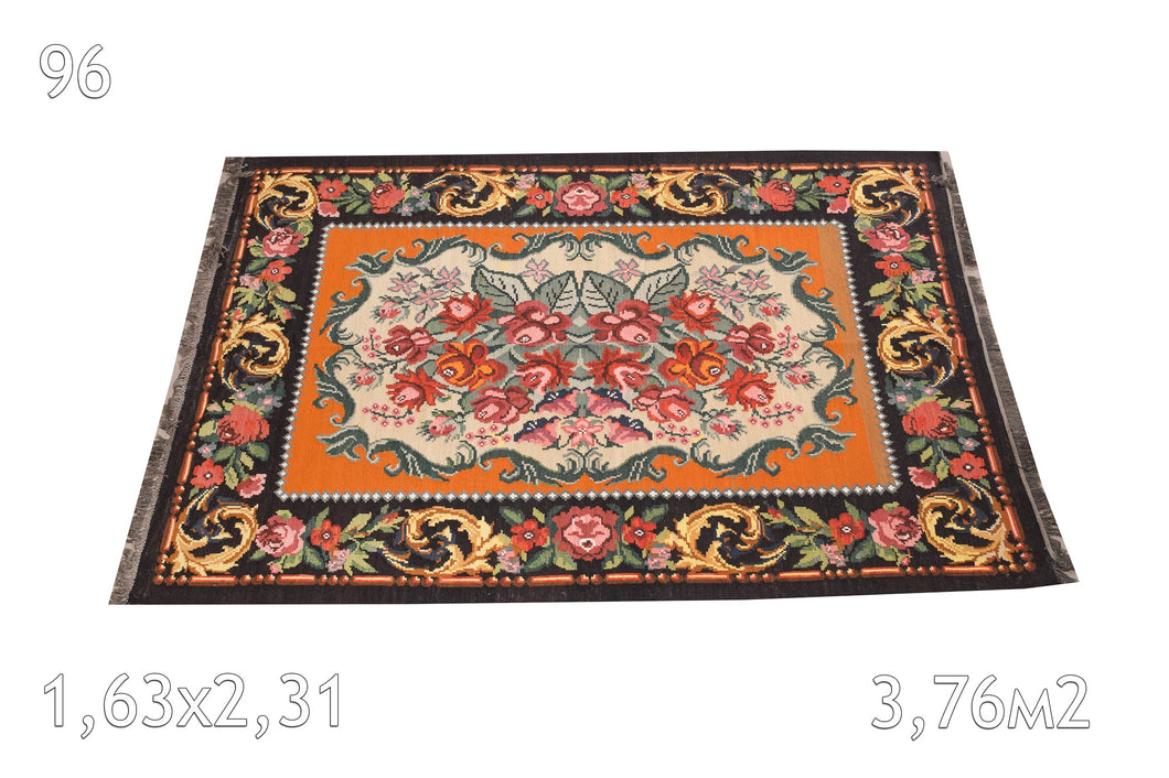 Tapis Moldave Laine Bouillie Vintage Fleurs