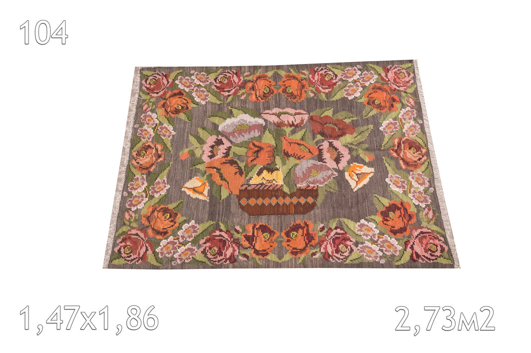 Kilim Bessarabie Laine Ancien Motif Floral