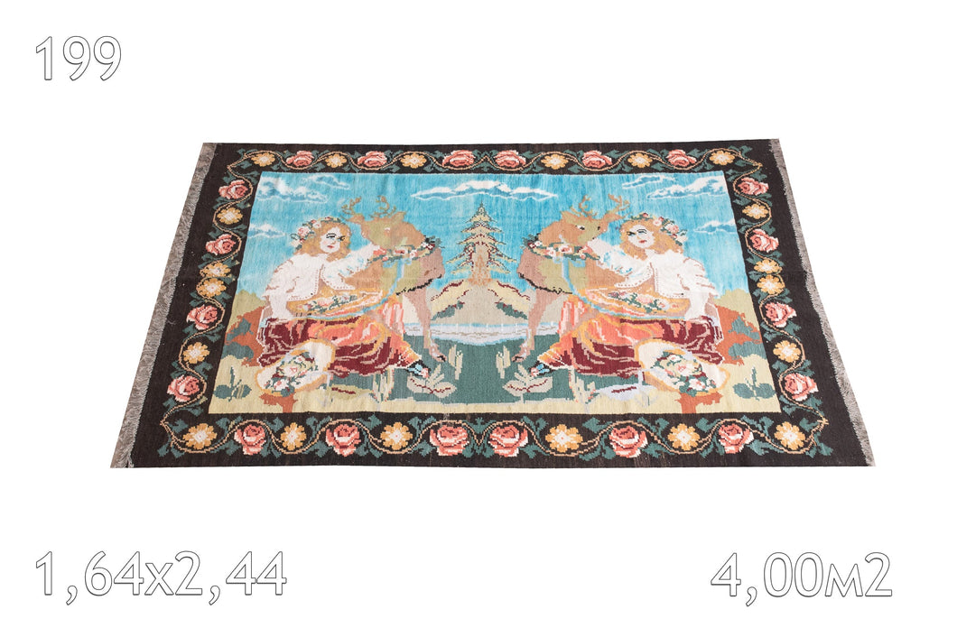 Tapis Bessarabie Tissé en Laine Ancien Motif Floral