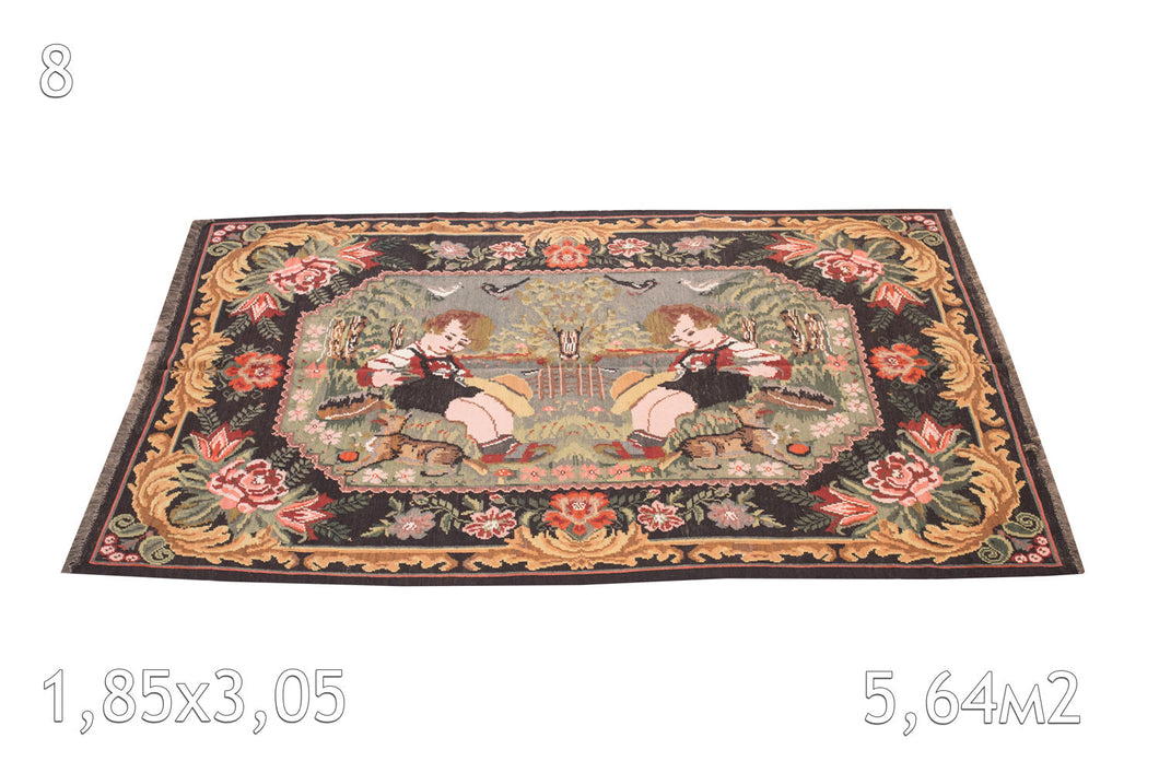 Tapis kilim Moldavie Tissé en Laine Vintage Fleurs