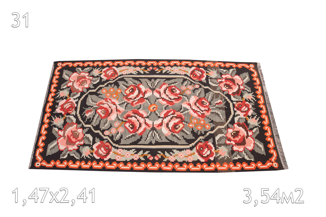 Tapis De Moldavie Laine Bouillie Vintage Fleurs