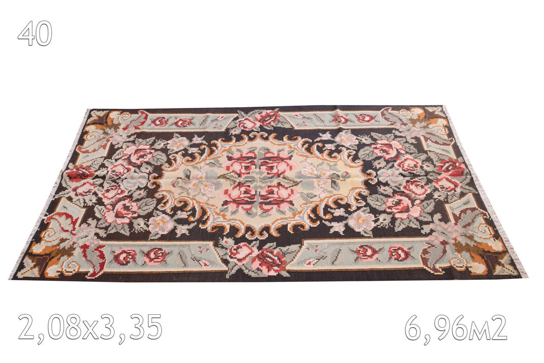 Kilim Bessarabie Tissé en Laine Ancien Motif Floral