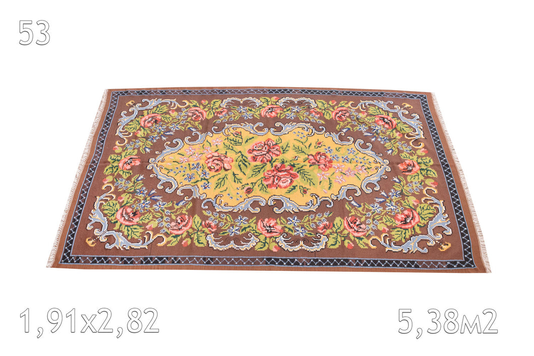 Kilim Moldave Laine Bouillie Ancien Motif Floral