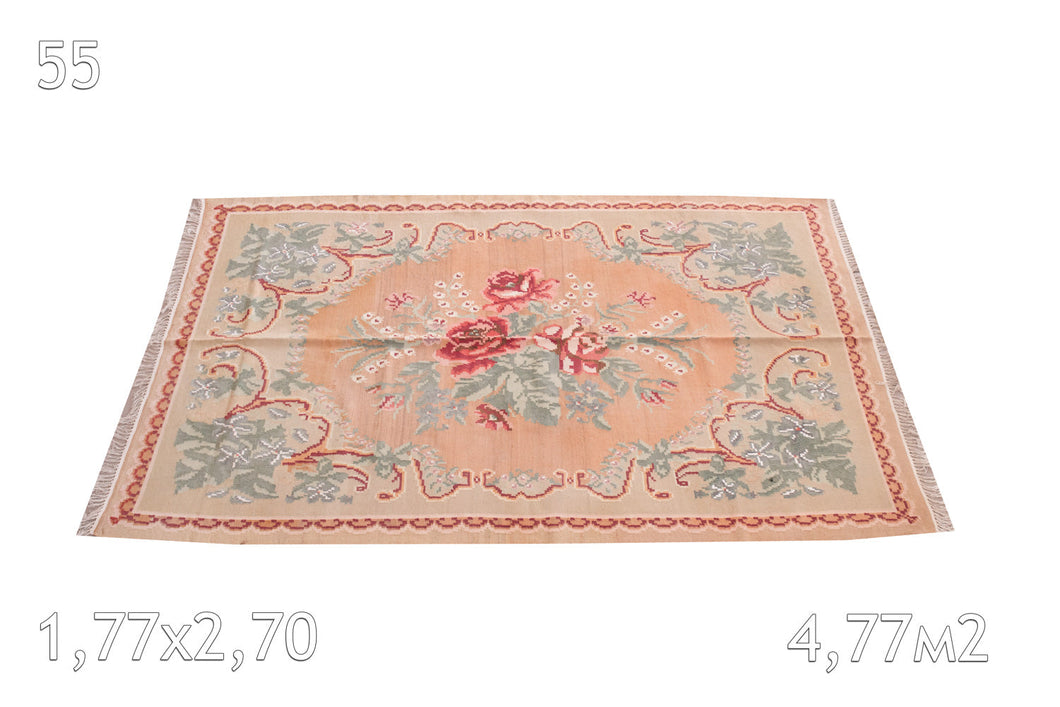 Kilim Bessarabie Tissé en Laine Vintage Fleurs