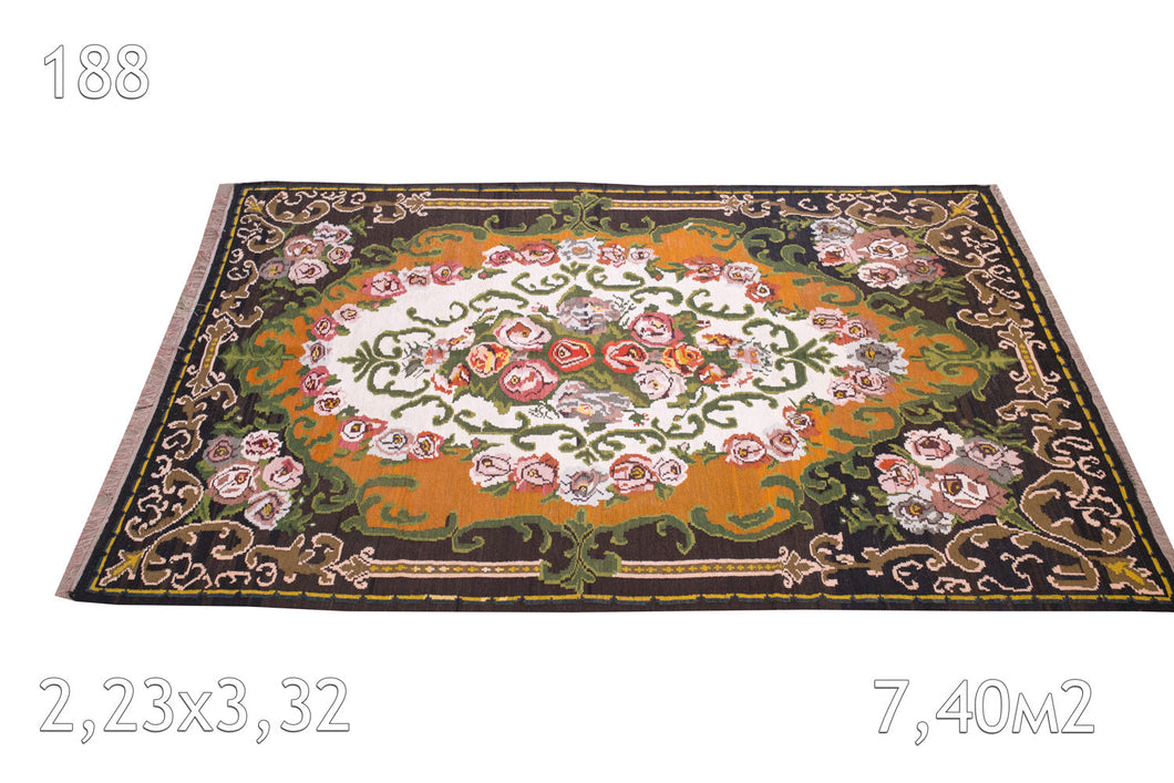 Tapis kilim De Moldavie Laine Vintage Fleurs