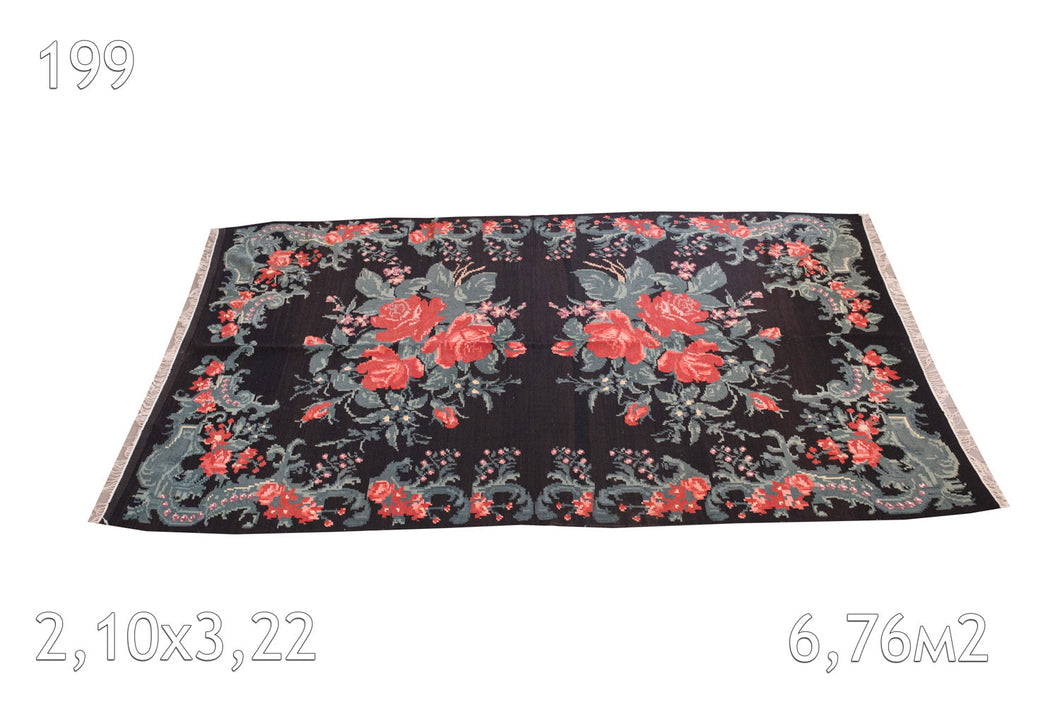 Tapis kilim Bessarabie Tissé en Laine Ancien Fleurs