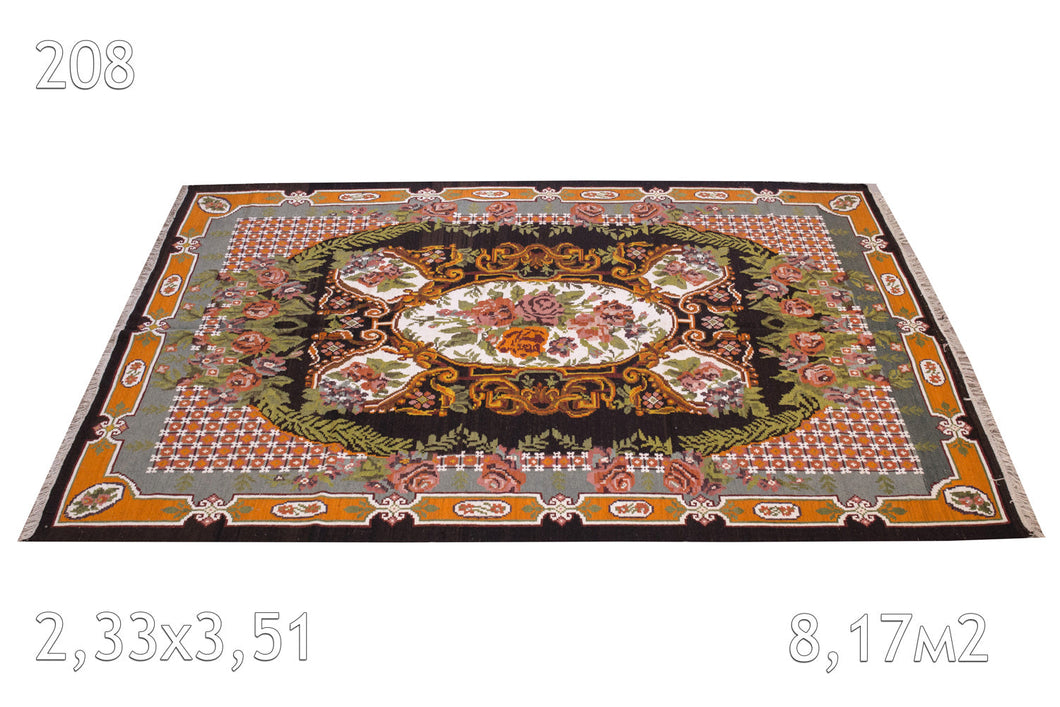 Kilim Moldavie Laine Ancien Fleurs