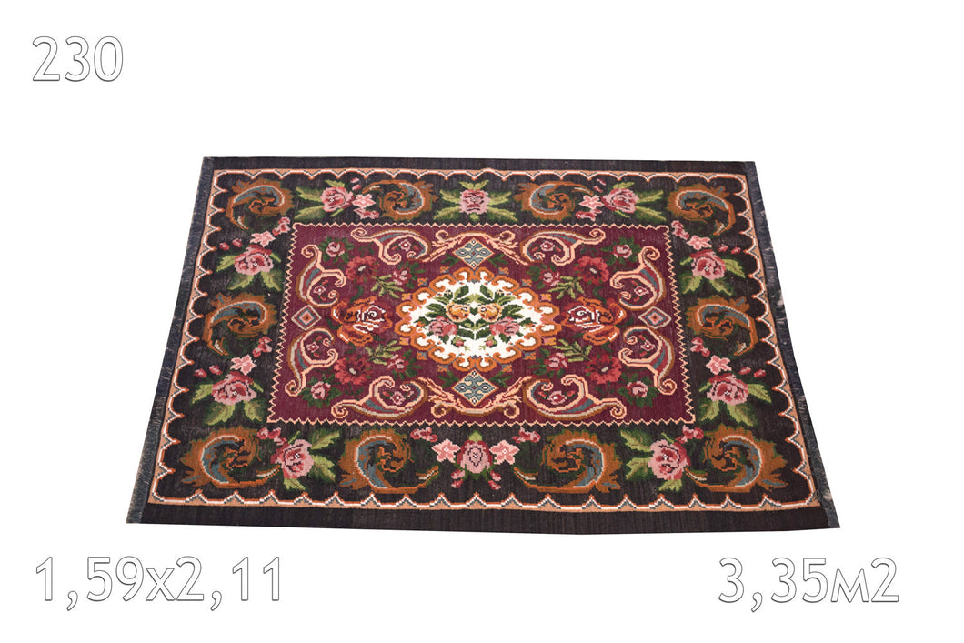 Tapis kilim Moldavie Laine Vintage Fleurs