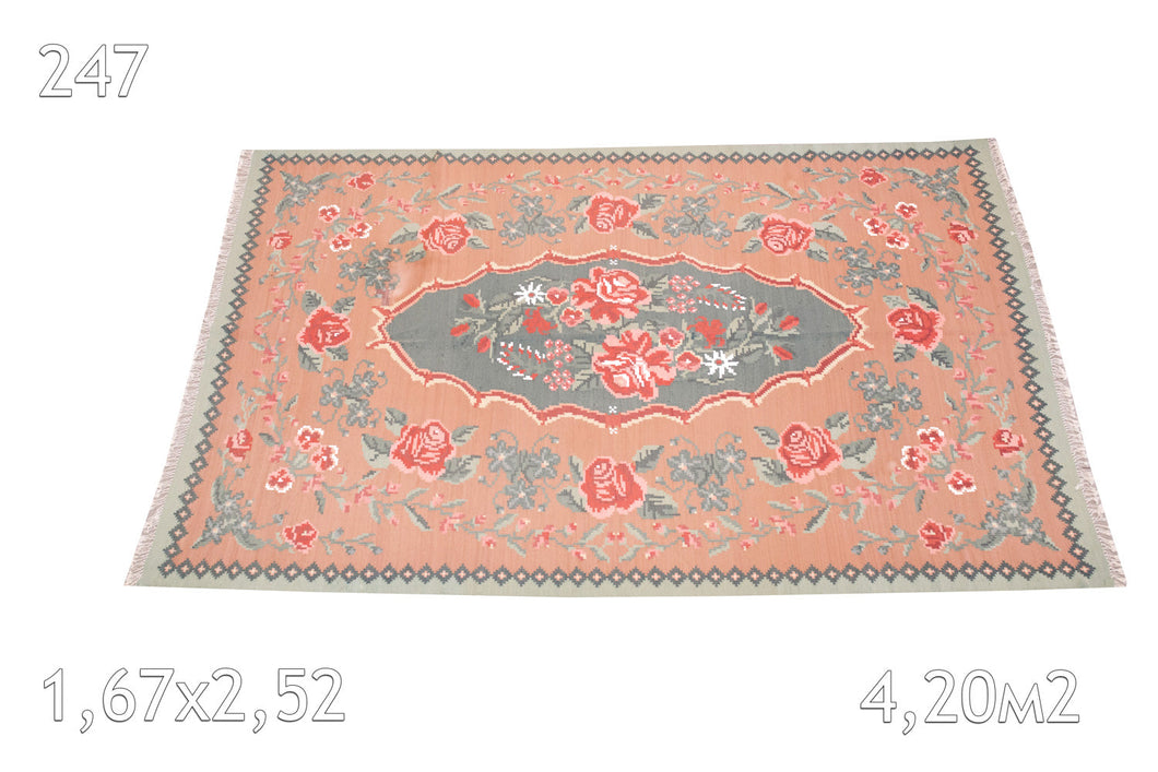 Tapis kilim De Moldavie Tissé en Laine Ancien Motif Floral