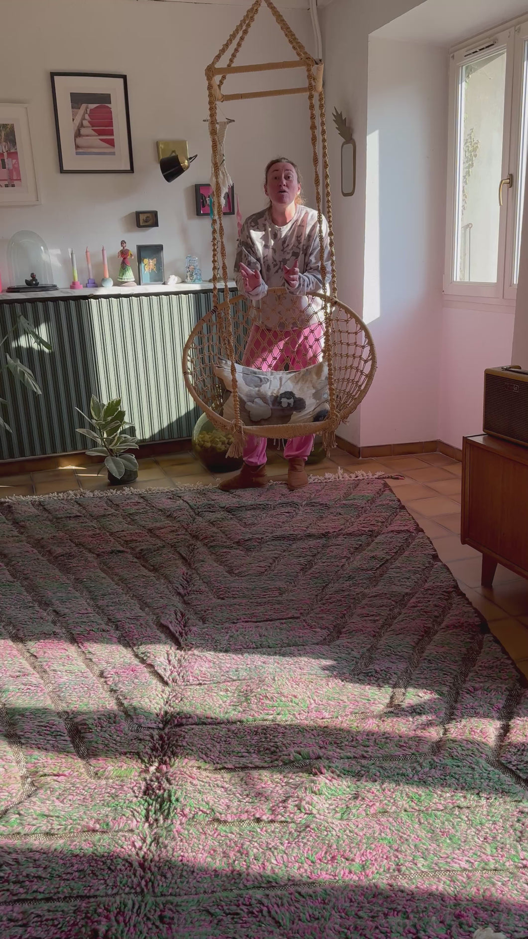 Tapis Béni Ouarain Neuf tissé sur un Kilim Neuf tout en relief fait avec la laine des Mrirts Iris 2