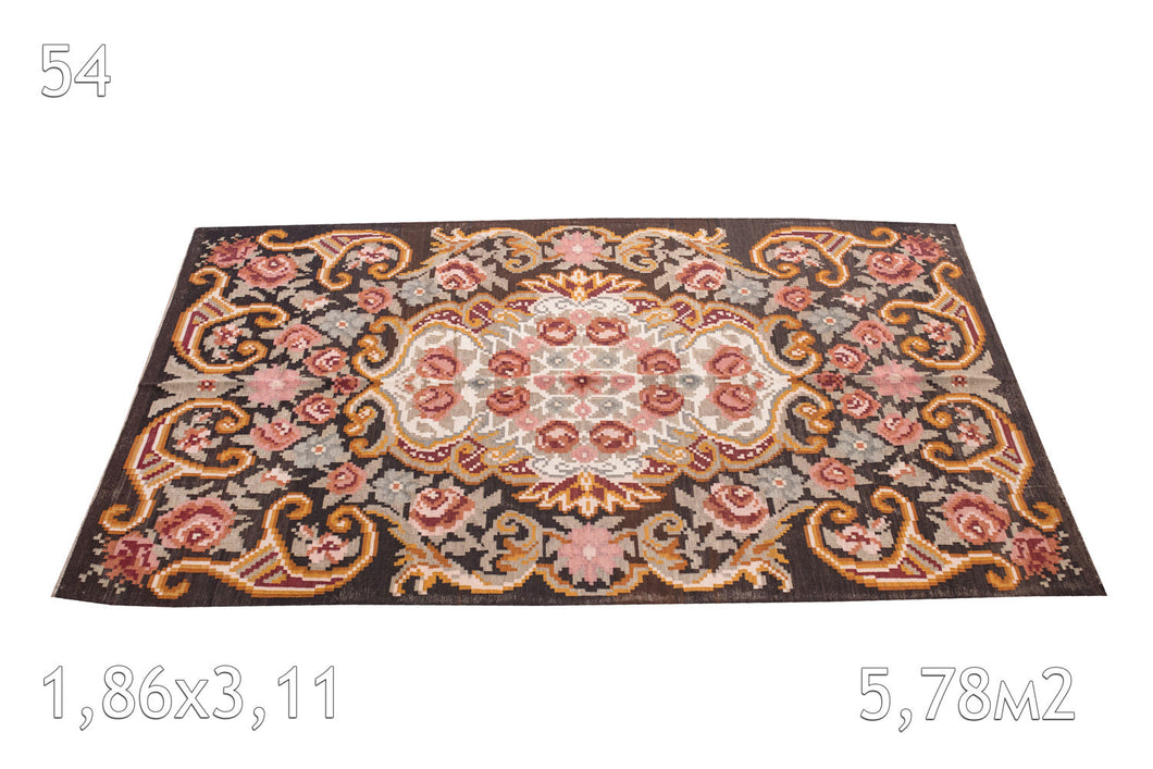 Kilim Moldave Laine Bouillie Vintage Fleurs